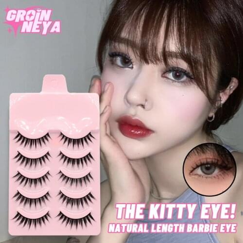 GROINNEYA 5 Pairs 3D Faux Mink Lashes Natural False Eyelashes Fluffy Soft Wispy Volume Cross Reusable Eyelash MaKeup Tools