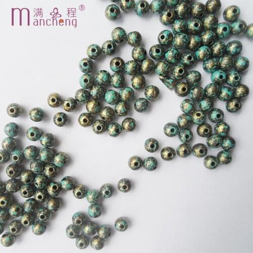 50PCS/ Lots DIY 6MM Round Vintage bohemian Turquoise pattern plastic Loose beads Making bracelet necklace accessories