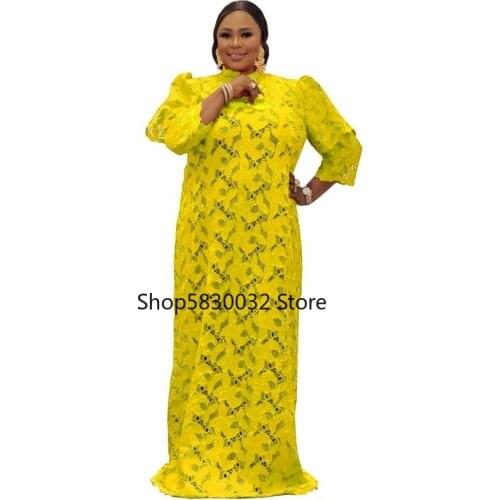 African Maxi Dress For Women New African Dashiki Fashion Loose Embroidery Long Dress African Clothes Elegant Lace Dresses