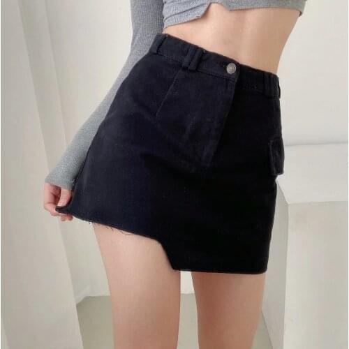 High Waist Irregular Denim Skirt Womens Anti-glare Bag Buttocks Sexy Solid A-LINE Casual Fashion Mini Skirts For Summer 2021