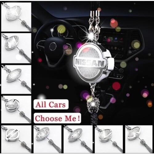 Car Ornament Crystal Diamond Car logo Perfume Bottle Automotive Rearview Mirror Symbol Tassel Beads Perfume Car Interior Pendant