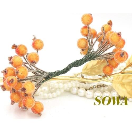 Free Shipping 200pcs heads 12mm Double Heads Orange High Simulation Glass Pomegranate Strong Stem Glass Fruit Stamen