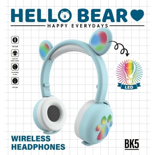 KINGSTAR Wireless Headphone with Mic Bluetooth Cute Cat Ears Headset Bass Noise Cancelling RGB Light Earphones for Grils Kids