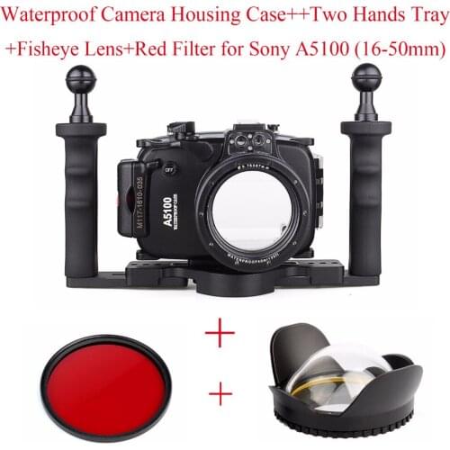 Meikon 40m Underwater Camera Housing Case for Sony A5100 (16-50mm),Waterproof Camera Case + Tray + Fisheye Lens + Red Filter