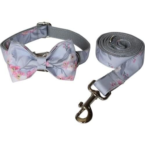 Flower Dog Collar Personalized Engraved ID Name Reflective Nylon S-L Customized Dog Collar Leash Set Id Name Phone Number Tag