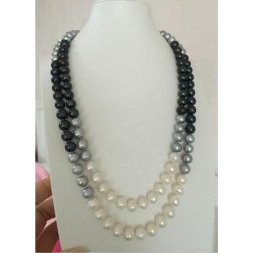 Elegant 9-10mm south sea round multicolor pearl necklace 44inch 14k
