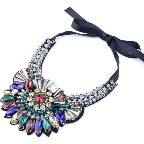 HAHA&TOTO Hot Selling Womens Evening Party Multicolor Handmade Crystal Necklace Statement Choker Necklace Pendant Jewelry