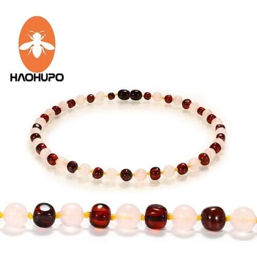 HAOHUPO Customizable Amber Bracelets with Natural Rose Quartz Original Jewelry for Adult Baby Anklets Fancy Baltic Amber Gift