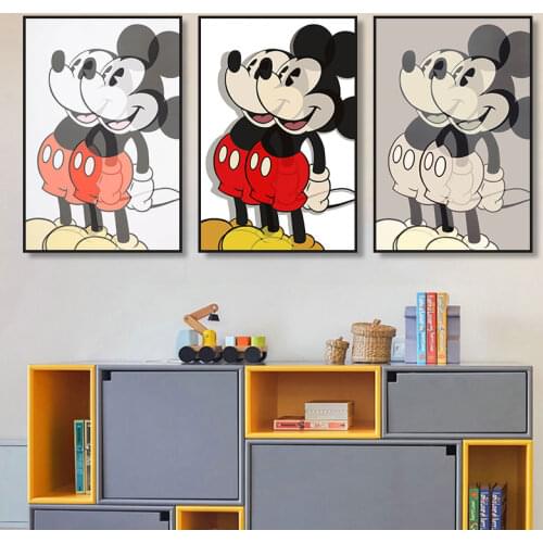 Mickey Mouse Canvas Paintings Cartoon Disney Art Mickey Reflection Posters and Prints Wall Art Picture for Girls Room Home Decor