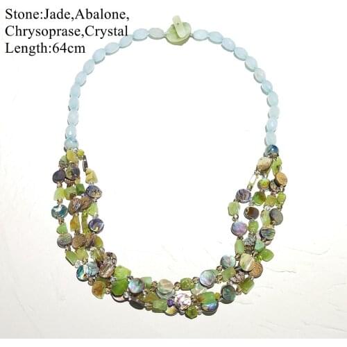 LiiJi Unique Christmas Gift Necklace Jades Chrysoprase Abalone Shell Blue Green Pendant Necklace 1PCS stock Jewelry for Women