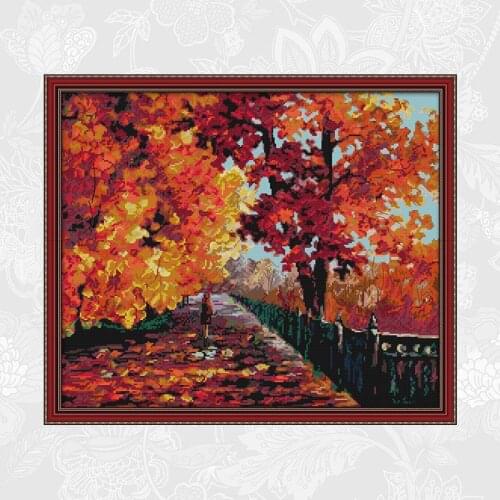 Red leaves Printed Canvas Cross stitch kits 14CT 11CT DIY Handwork Cross stitching Crafts Beginner Embroidery Needlework sets