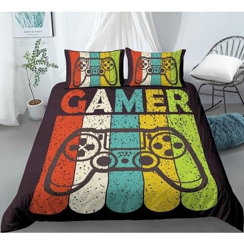 2/3 Pcs Gamer Duvet Cover Set Cartoon Bedding Kids Boys Girls Bed Set Game Quilt Cover Comforter Cover Gamer Bedding Set