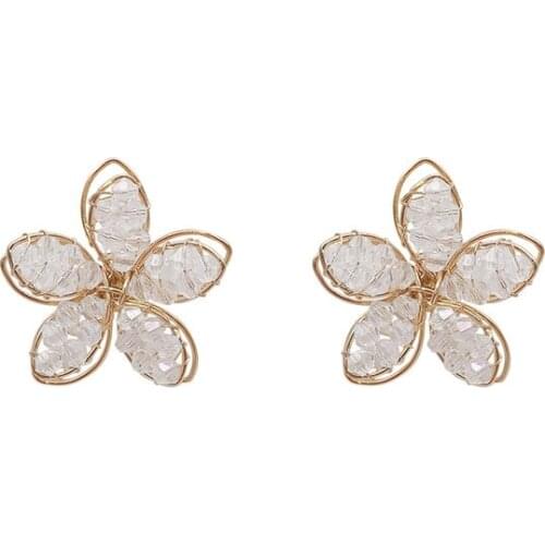 Delicate Minimalist Girl Crystal Rhinestone Stud Earrings Beautiful Flower Design Women Jewelry Earrings Party New Year Gift