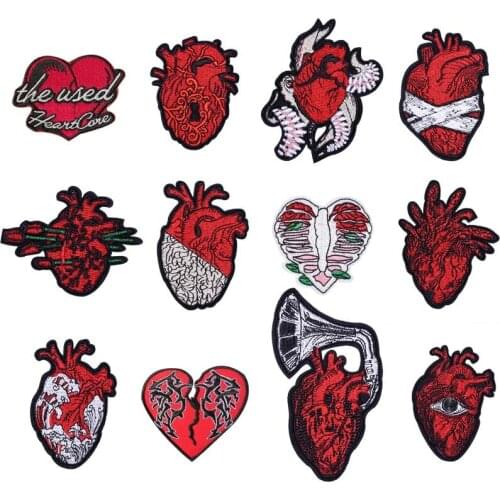 Embroidery Punk Patches Red Heart Patch Embroidered Patches For Clothing Iron On Patch Stripes Badges Appliques On Clothes Jeans
