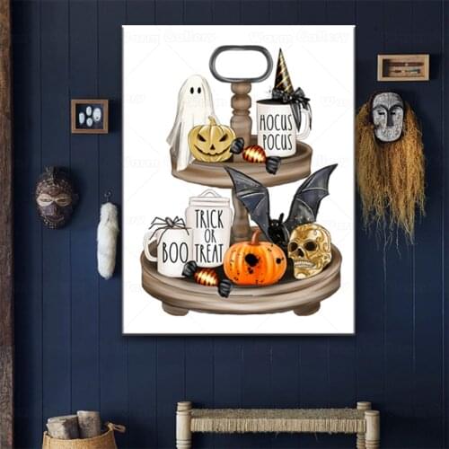 Halloween Signs Canvas Prints Trick or Treat Gaming Poster Halloween Wall Art Picture Decoration Painting Halloween Gifts Idea