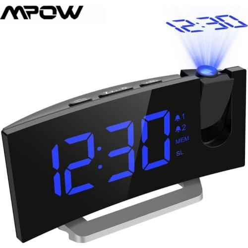 Mpow Projection Alarm Clock Multifunctional 5-inch Curved Screen 5 Levels Display Brightness 4 Adjustable Alarm Sounds