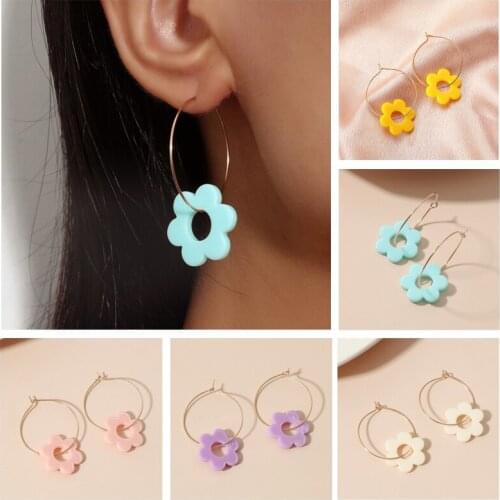 Simple Fashion Colorful Pendant Earring for Women Acrylic Flower Earring Creativity Geometric Jewelry Korean Classic Earrings