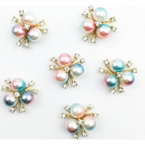 10pcs/lot 20mm*20mm Colorful Pearl Rhinestone Buttons for Craft Wedding Invitation Card DIY Girl Hair Bowknot Metal Buttons