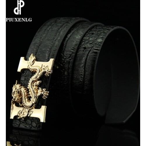 Men Genuine Leather Strap Designer Belts Men High Quality Smooth Buckle Leather Waist Belt PU Luxury Leather Chinese Dragon H