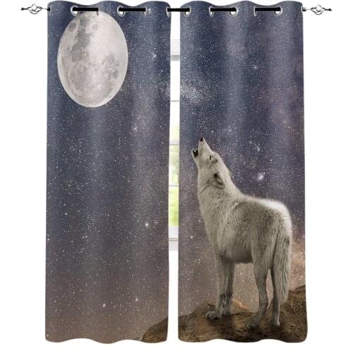 Howling Wolf Moon Night Starry Sky Printed Curtains Window for Living Room Bedroom Kitchen Kids Room Modern Home Decoration
