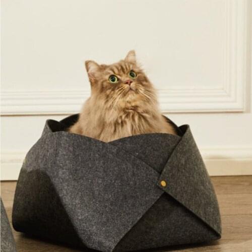 Detachable Cat Bed With Cushion Natural Felt Pet Breathable Cat House Bed Cat Shelter Bed for Cats Pets Accessories
