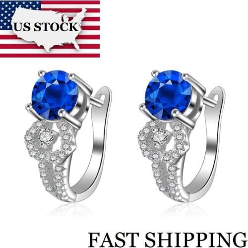 USA STOCK Uloveido 40% Stud Earrings with Stones 925 Sterling Silver Earring Blue Zircon Earings boucle d'oreille Gift Box EH011