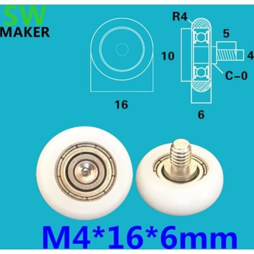 SWMAKER 1 pcs M4*16*6mm M4 screw thread plastic wrap bearing pulley drawer refrigerator roller nylon POM