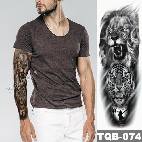 Full Arm Waterproof Temporary Tattoos Weapon Rose Lion Tatto Sticker Clock Flower Waist Large Arm Body Art Fake Tatoo Women Men