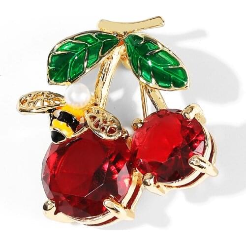 WYBU Bling Ruby Cherry Brooch Pin For Women Cloth Jewelry Spain Strawberry Broches Weddings Party Office Casual Brooch Pin Gift