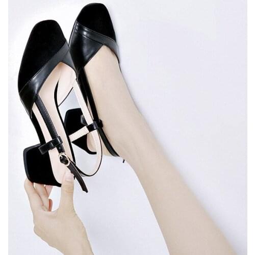 YQBTDL 2020 New Square Toe Suede Pu Women Heels Black Shallow Slingback Leisure Work Ladies Shoes Hoof High Heel Pumps Summer