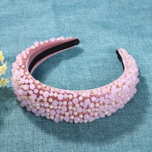 Luxury Crystal Beads Women Headbands Pink Red Padded Headband Trendy Party Show Street Crown Bridal Tiara Baroque Hairbands Hoop