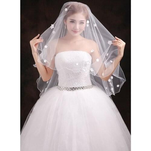 Womens Bride Married Romantic Sweet Flower Appliques Short Wedding Veil Bridal W0YA