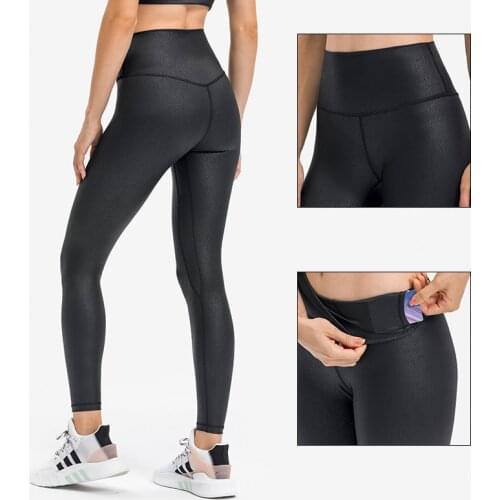 Women Sports Pants Tights Fintess High Waist Yoga Leggings Run Bronzing Leather Texture Matte Gym Clothe Female Workout Trousers