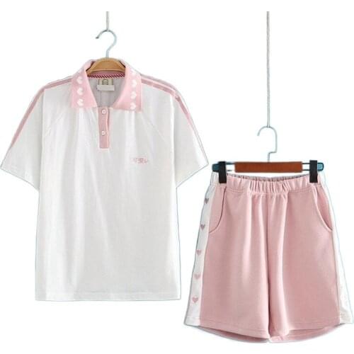 Women Short Sets Short Sleeve Turndown Collar T Shirt And Hight Waist Shorts 2021 Summer Female Casual 2 Piece Set Clothes