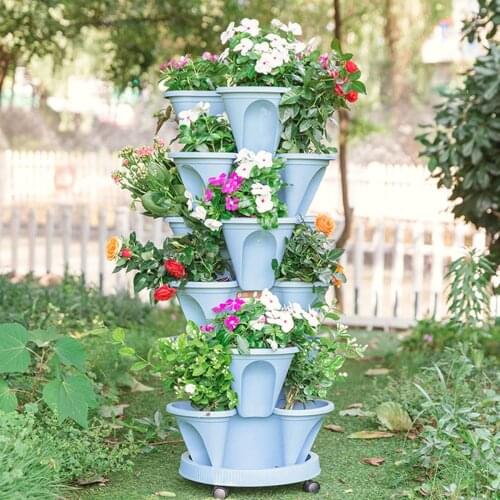 1 Set of 6pcs Flowepot Multilayer Stacking Cultivation Pot Vegetable Melon Fruit Strawberry Planting Pot - 1pc Tray and 5pcs Pot