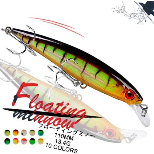 1PCS 13.4G 110MM Floating Minnow Fishing Lure Wobbles Hard Fishing Baits 3D Eyes Artificial Fish Baits Bass Fishing Tools