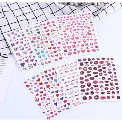 1Pcs Nail Art Decoration 3D Stickers Manicure Colorful Valentines Day Love Heart Red lip Nail Art Water Transfer Decals