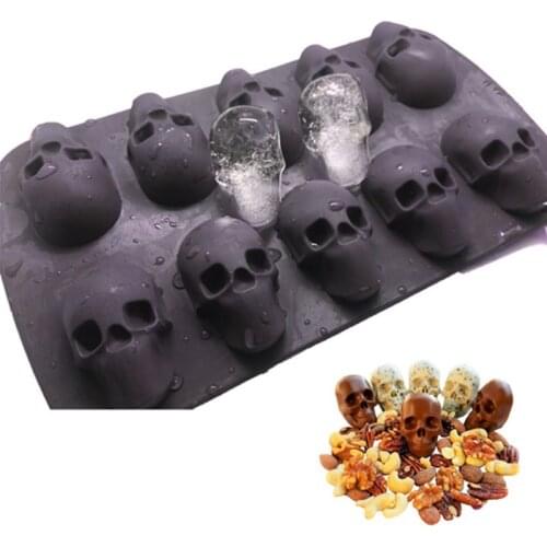 10 Cavity Ice Cube Maker 3D Skull Shape Silicone Chocolate Mold DIY Whiskey Wine Cocktail Bar Party Kitchen Tray
