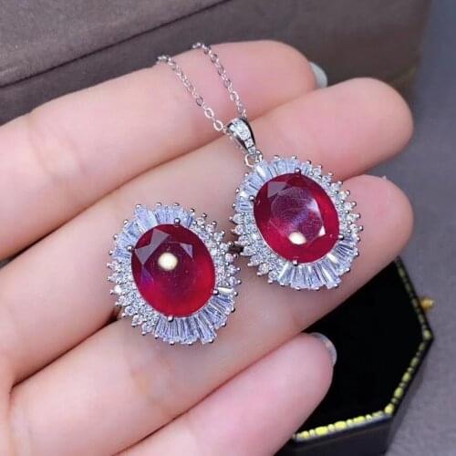 100% Natural Real Ruby Set 925 Sterling Silver,1pc Ruby Ring,1pc Ruby Pendant Wedding Jewelry