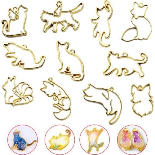 11pcs/set Cat Metal Frame Pendant Bezel Setting UV Resin Charm Jewelry Casting Craft DIY Mold
