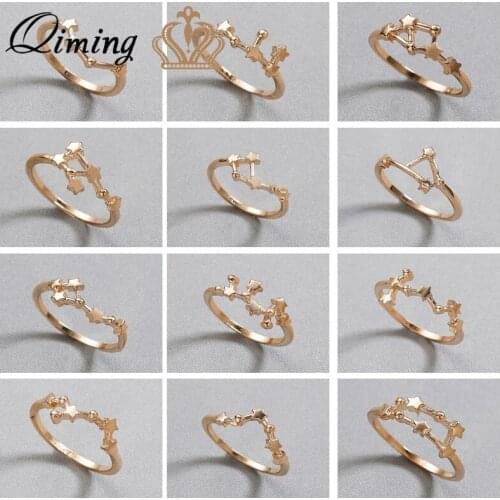 12 Zodiac Constellation zodiac Ring Engagement Vintage Finger Ring Women Female Statement Jewelry Bague Dropship