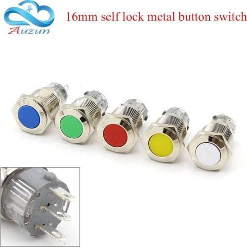 16-mm metal button switch flat head self-locking button 3A red and green yellow and white