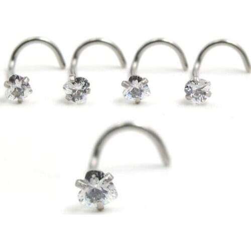 2Piece 20Gx7x3mm Stainless Steel Heart Zircon Twist Screw Nose Ring Ear Cartilage Wrap Ring Love Tragus Earring Piercing Jewelry