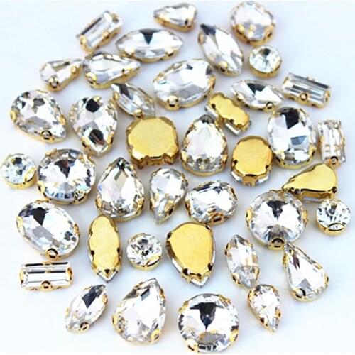 30pcs/Bag High Quality Mixed Gold Bottom Crystal Clear Glass Sew On Claw Rhinestones,DIY Wedding Dress Decoration Accessories
