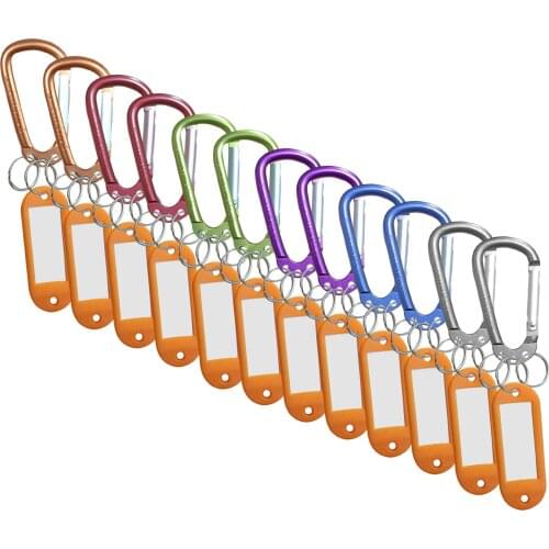 Aventik 12 Pieces 6 Color Pack Aluminum Carabiner Buckle with 3 Key Rings 1 Name Tag Multi-purpose Quality