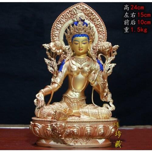 Buddhism Nepal Tibet temple HOME high grade gilded copper Green Tara Avalokitesvara GUAN YIN Buddha statue safe health good luck