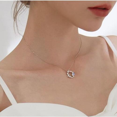 Luxury Bling Planet Star Cubic Zirconia 925 Sterling Silver Clavicle Chain Necklace For Women Fashion Simple Jewelry Gifts