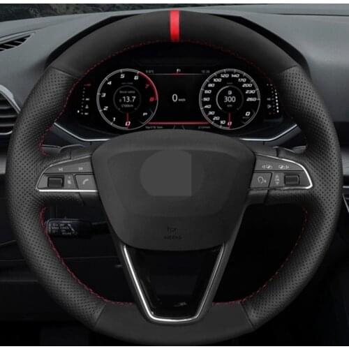 DIY Hand-stitched Car Steering Wheel Covers Black Suede For Seat Leon 5F Mk3 2013-2020 Ibiza 6J Tarraco Arona Ateca Alhambra