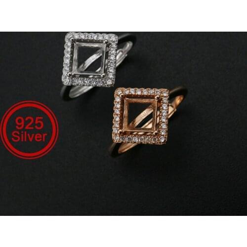 6MM Halo Square Prong Ring Settings Solid 925 Silver Rose Gold Plated DIY Adjustable Ring Bezel for Gemstone Supplies 1294236