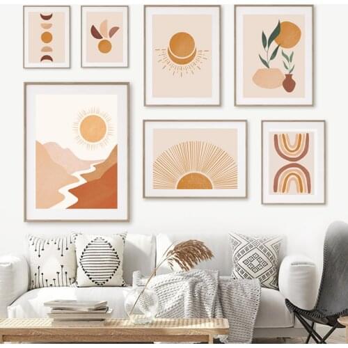 Boho Sun Mountain Rainbow Vase Abstract Wall Art Canvas Painting Nordic Posters And Prints Wall Pictures For Living Room Decor